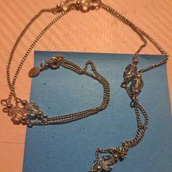 AVON Marked Vintage 28 Inch Silver And Clear Bead Necklace