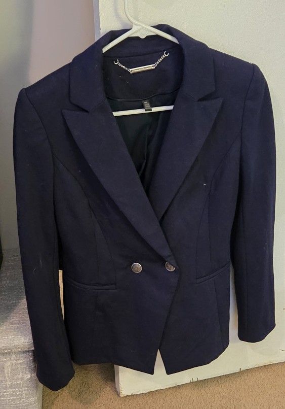 White House Black Market Black Ponte Double-Breasted Jacket Blazer Size 00