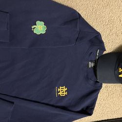 1 of 1 ND UA Marcus Freeman Line Shamrock Embroidered Crew Neck Sweatshirt and 47' Hat