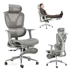 BUPPLEE ERGONOMIC OFFICE CHAIR WITH FOOTREST AND 4D ADJUSTABLE ARMREST - GRAY