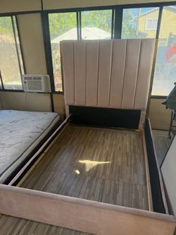 Velvet pink and gold full bed frame