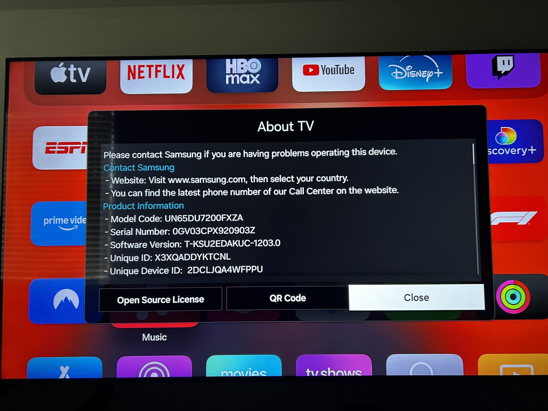 SAMSUNG 65’ 4k UHD Crystal SmartTV