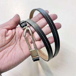 Ann Taylor Black Leather silver Hardware hook thin Belt size XL