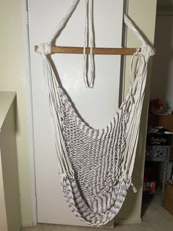 Hammock Hanging Chair White Woven Fabric Wood Bar Boho Costa Rica