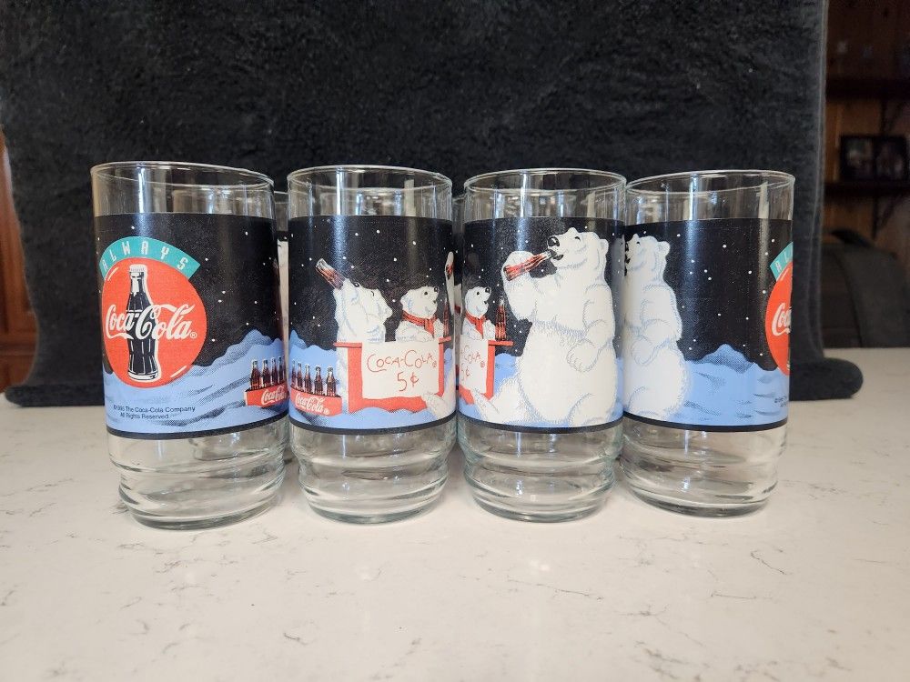 Set of 8 Coca Cola Polar Bear Drinking Glasses