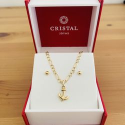 14k Gold Chain + Matching 14k Gold Earrings Set