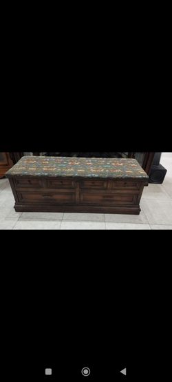 Wood Storage Bench with Floral Cushion