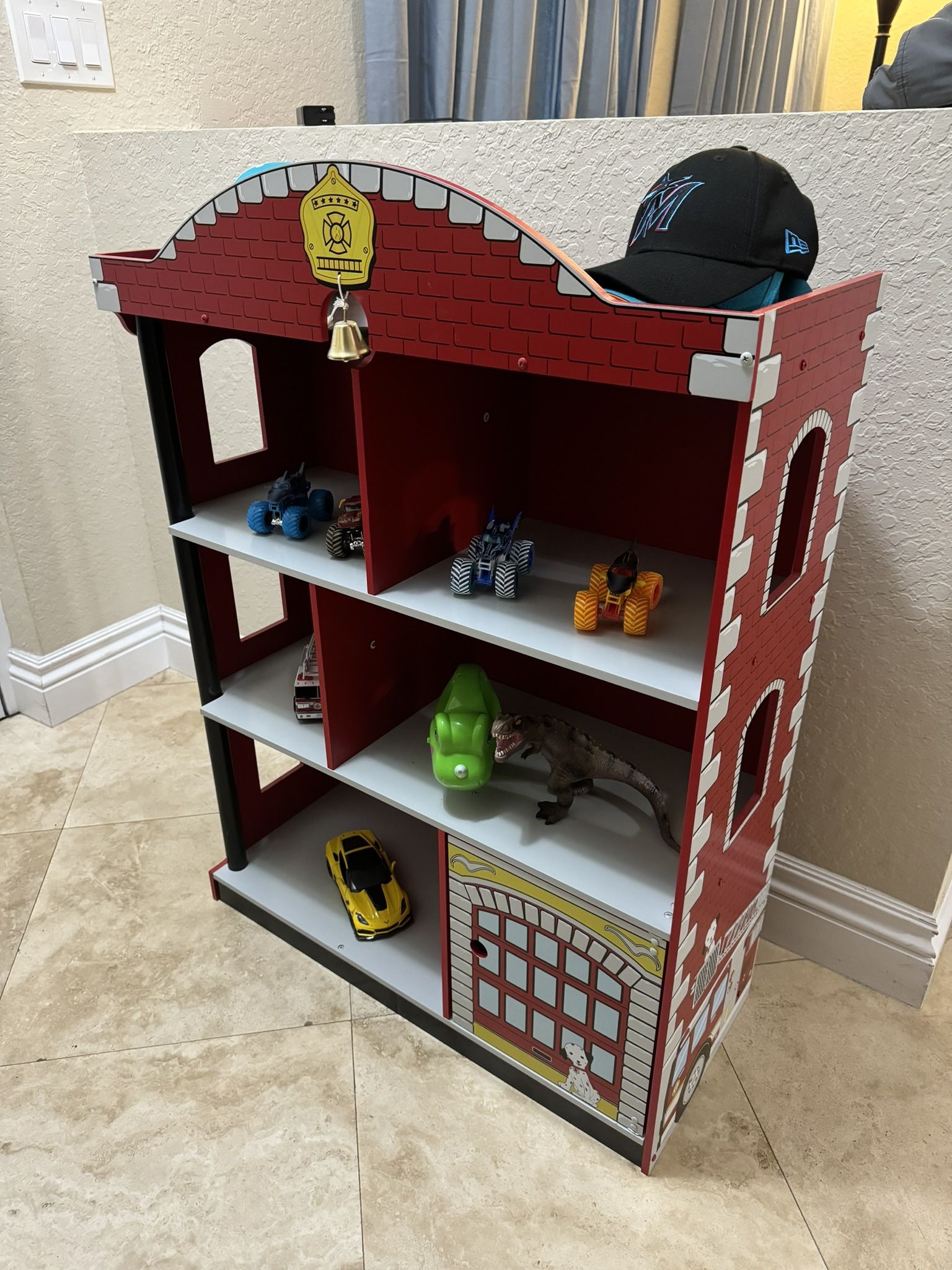 KidKraft Firehouse Bookcase Kids Shelf Toy Organizer Storage