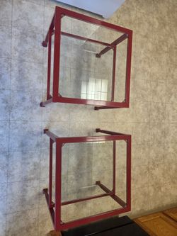 Red Metal and Glass Side Tables – Set of 2
