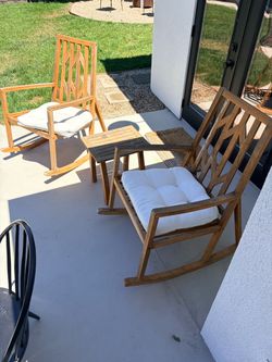 Outdoor Wood Rocking Chair Set with Side Table