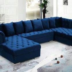 [EXCLUSIVE] Presley 3-Piece Velvet Double Chaise Navy Sectional


