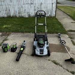 EGO Power+ Self-Propelled Lawn Mower + SPLIT SHAFT Trimmer + Blower + 4 Batteries  