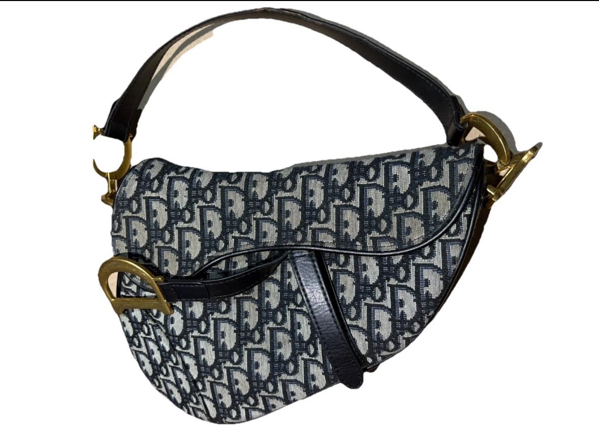 Christian Dior Waist Saddle Bag Pouch Navy Blue Canvas 100% Authentic