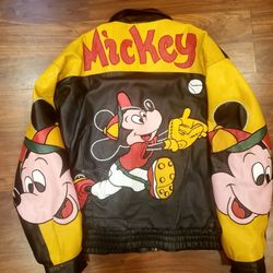Vintage Mickey Mouse Leather Jacket Size Large Classic Very Rare Sample 1990s