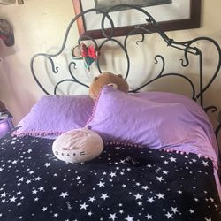 Real Iron Full Bed Frame & Night Table 