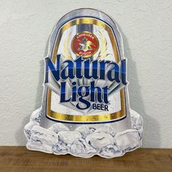 Vintage Natural Light Beer Anheuser Busch Embossed Metal Promo Sign 1990
