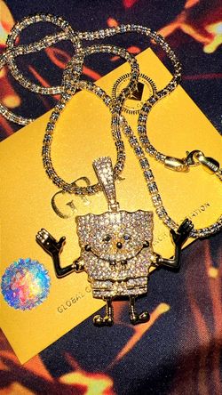 SpongeBob charm and heavy 925 with 14k gold overlay chain