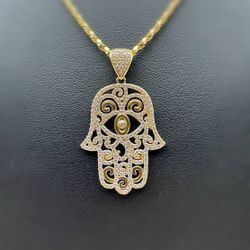 Jewelry 10k solid yellow gold Hamsa CZ 1.1CTW Pendant charm