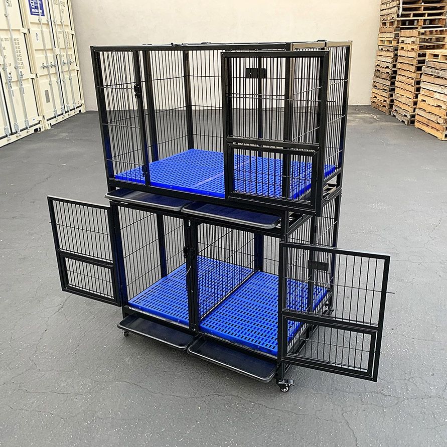 (Brand New) $320 (Set of 2) Stackable Dog Cage 41x31x65” Heavy Duty Kennel w/ Plastic Tray 