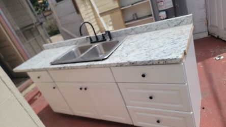 Modern White Kitchen Cabinet + Granite Countertop w/ Double Sink (pickup or delivery)
