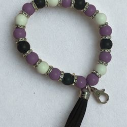 Purple Beaded Keychain With Tassel
