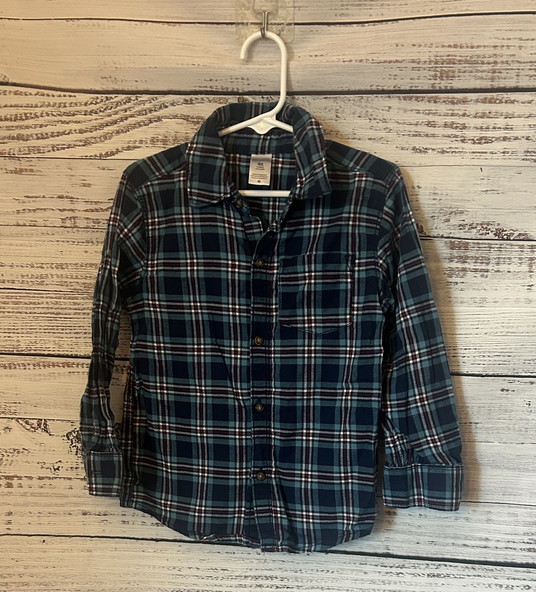 Carter's Navy Plaid long sleeve Button Down Shirt size 4t