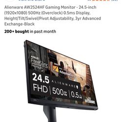 Alienware AW2524HF Gaming Monitor - 24.5-inch (1920x1080) 500Hz (Overclock) 0.5ms Display, Height/Tilt/Swivel/Pivot Adjustability, 3yr Advanced Exchan