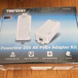 TRENDnet Powerline 200 AV PoE+ Adapter Kit Model TPL-331EP2K Brand New Sealed