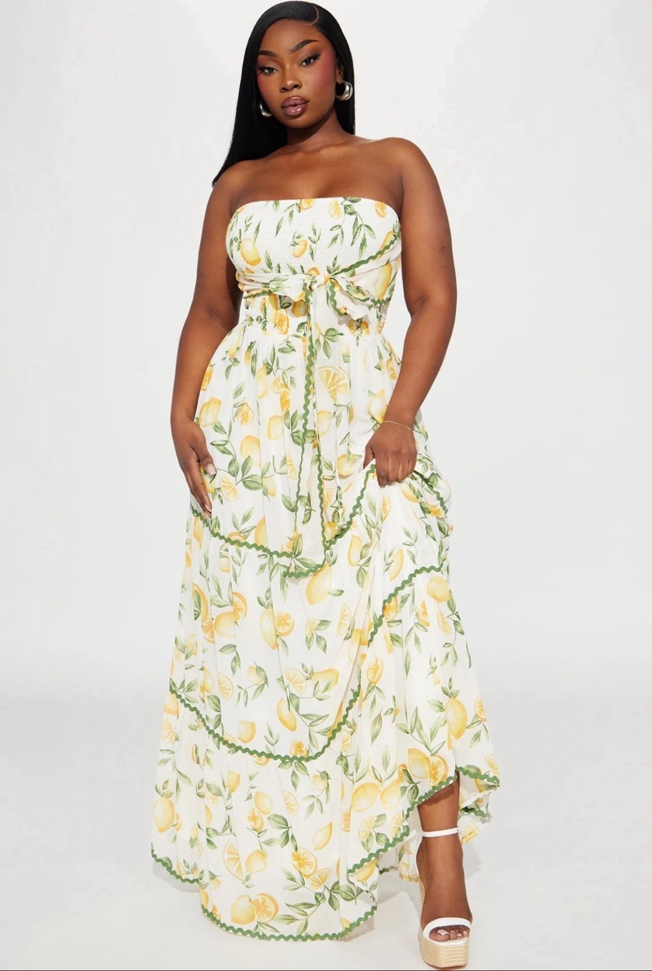 Summer Picnic Lemon Chiffon Maxi Dress