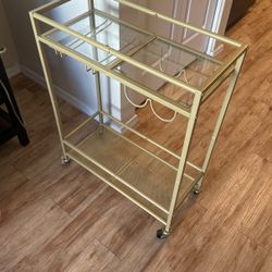 VASAGLE Bar Cart Gold, Home Bar Serving Cart, Wine Cart with 2 Mirrored Shelves, Wine Holders, Glass Holders, for Kitchen, Dining Room, Gold ULRC090A0