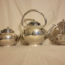 Antique Gorham Silver Soldered/Plated Teapot Spirit Kettle Est. 1868 Puzzle Design