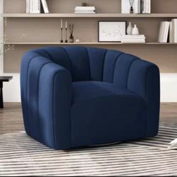 Harper & Bright Designs Dark Blue Soft Velvet 360-degree Swivel Barrel Chair Modern Club chair, No Assembly Required