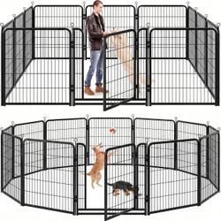 J340 Dog Playpen Outdoor Extra Wide 12 Panels Heavy Duty Dog Fence 40" Anti-Rust Coating-Strengthened Dog Fence with Doors Portable for RV Camping Yar