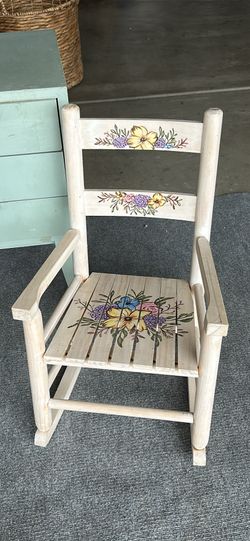 Kids Wooden Floral Rocking Chair