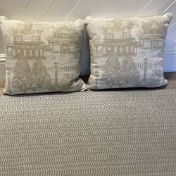 Decorative Pillows - Holiday Design, Trimmer In White & Gold, Great Condition 