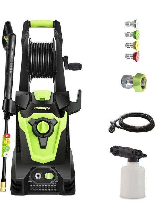 PowRyte Electric Pressure Washer Hose Reel Brass Foam Cannon 4200 PSI 2.6 GPM