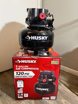Husky 3 Gal. 120 PSI Portable Electric Oil-Free Light Duty Pancake Air Compressor with Fold Down Handle and 1-Quick Coupler