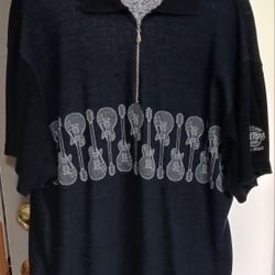 LIKE NEW MEN'S BLACK & WHITE HARD ROCK HOTEL GUITAR POLO W/ZIPPER, SIZE LARGE SIMILAR LISTED FOR $40