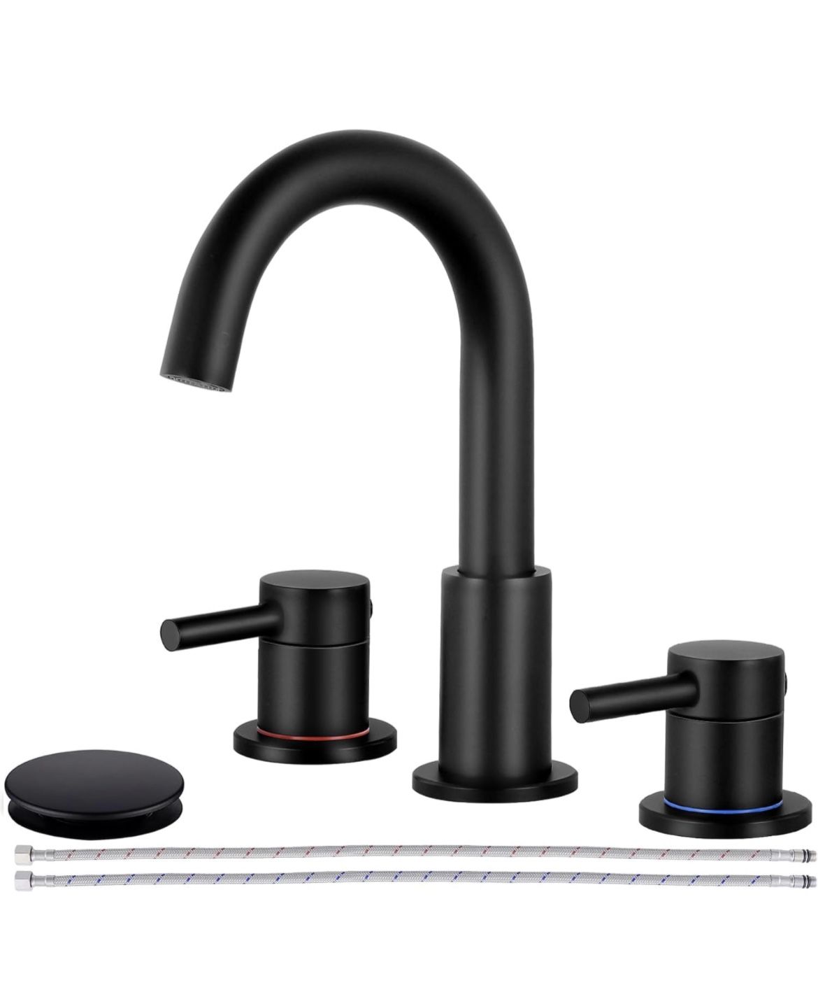 Qomolangma Black Bathroom Faucets for Sink 3 Hole, 8 inch Widespread Bathroom Faucet, 2-Handle Bathroom Sink Faucet, 360° Swivel Spout Lavatory Sink F