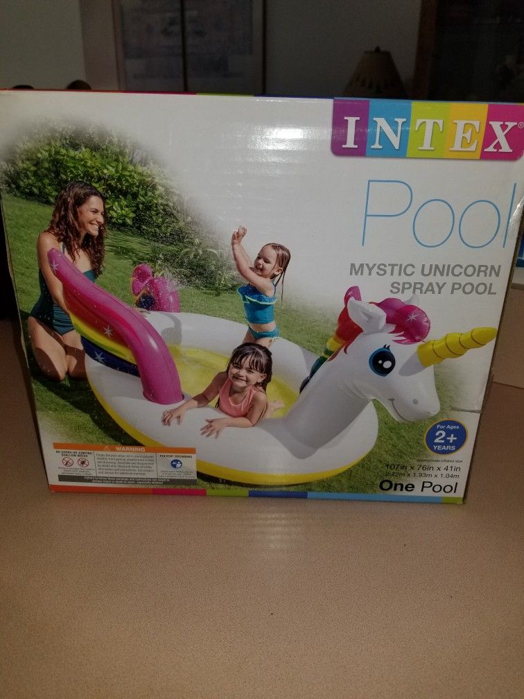 NEW IN BOX INTEX MYSTIC UNICORN SPRAY POOL. PICK UP MIDDLEBORO ONLY FINAL SALE