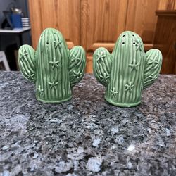 Vintage Ceramic Cactus Pair Of Salt & Pepper Shakers Painted. Brand New Never Used
