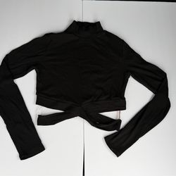 Black Crisscross Turtleneck Crop Top