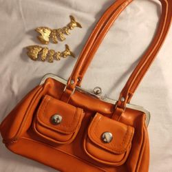 Fashion Express vintage mini Orange Creamsicle duo button pocket purse with silver accents