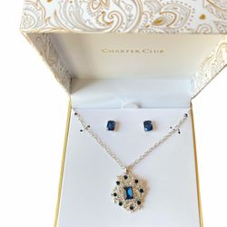 Silver-Tone-Pave, Pendant & Stud Earrings