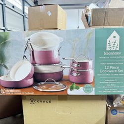 Bloomhouse - 12 Piece Aluminum Pots and Pans Cookware Set w/Non-toxic Ceramic Non-stick, Ceramic Steamer Insert, & 12 Protective Care Bag