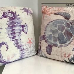 1 Turtle & 1 Seahorse Throw Pillow with Removable Covers