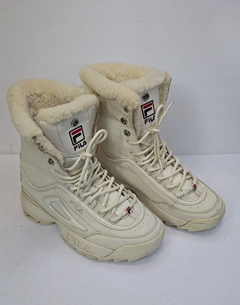 FILA DISRUPTOR BOOT FUR OFF WHITE IVORY LACE UP