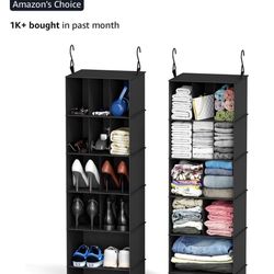 SpaceAid 2 Pack Hanging Closet Organizer and Storage with Dividers, 24 Compartments Hanging Shoe Shelves for Closet, Wardrobe, RV, Garment Rack - Blac