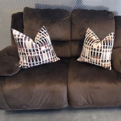 Beautiful Elegant Upscale Luxury New Brown Double Recliner Sofa