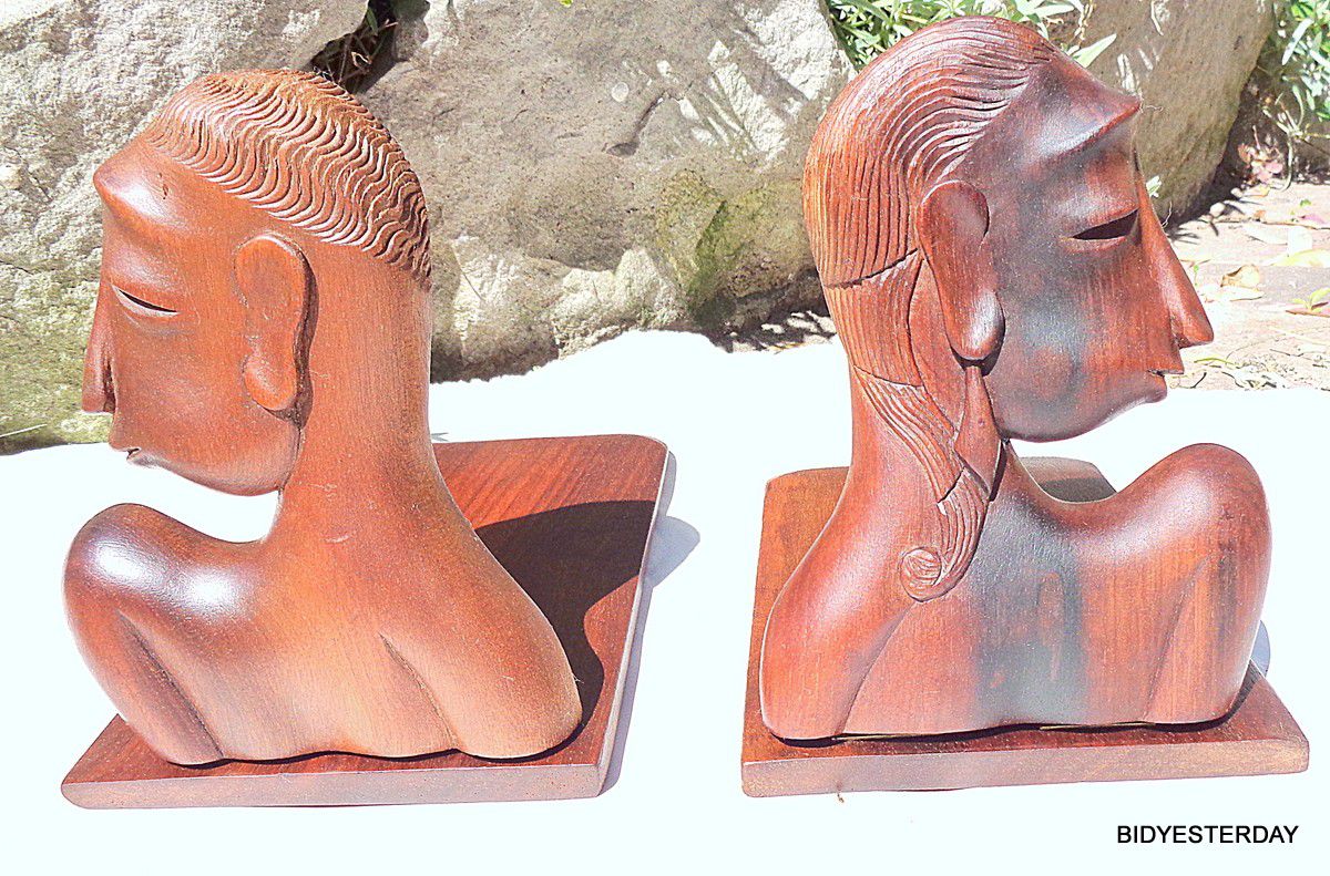Mid century carved hinged and collapsible African exotic wood bookends REBAJES style Not marked.